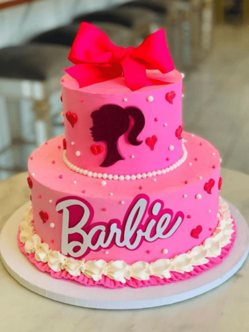 Barbie dark pink theme cake