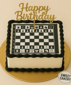 Celebrate your love for chess with this edible Chess Theme Photo Cake. A delicious treat that brings the game to life in a fun, custom way!