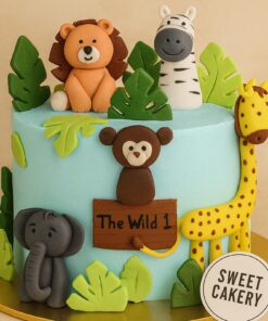 Forest Theme Cake by Sweet Cakery in Bangalore featuring jungle animals, leafy decorations, and a playful wild design. Perfect for first birthdays and young kids’ birthday parties under age 5.
