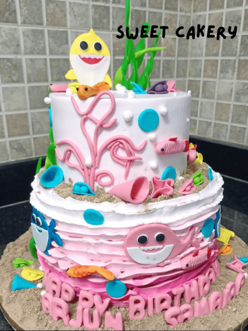 Baby shark ocean theme cake