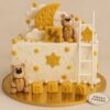 Sweet Cakery rectangular cream cake with teddy bears, yellow stars, clouds, and fondant moon, made for a six months birthday celebration