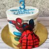 3D Spiderman theme birthday cake with red fondant Spidey hand, printed Spiderman figure on side, gold board, Sweet Cakery custom design