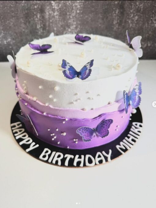 Purple fault line cake with butterflies