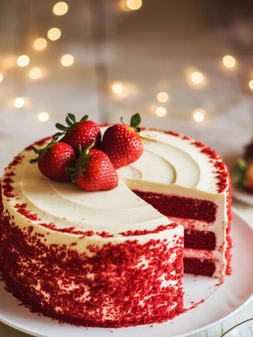Red Velvet Strawberry Valentine Cake