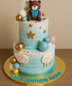 Cute Bear Theme Birthday Cake for First Birthdays