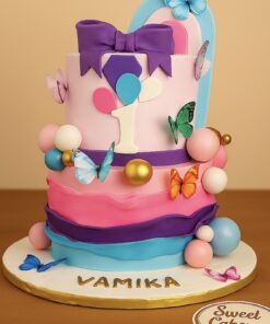 Butterfly Theme First Birthday Cake for Baby Girls