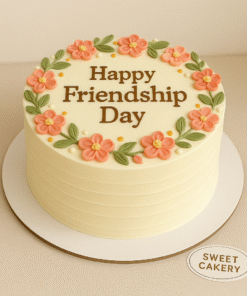 Friendship Day cake with floral buttercream decoration and “Happy Friendship Day” message