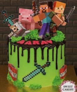 Minecraft Birthday Cake with Characters & TNT Blocks