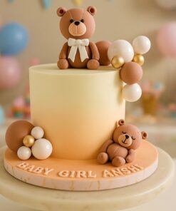Teddy Bear Cake for Baby – Custom Design with Balloons