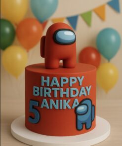 Among Us theme red birthday cake with name and age, red crewmate topper, Sweet Cakery Bangalore