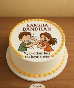 Funny Raksha Bandhan cake with cartoon siblings and “my brother has the best sister” message, by Sweet Cakery Bangalore