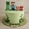 Minecraft gamer cake with fondant toppers, TNT block and pixel design – Sweet Cakery Bangalore