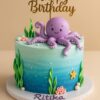 Ocean theme birthday cake with octopus topper, seaweed and corals in Bangalore – Sweet Cakery
