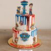 Paw Patrol birthday cake with red and blue drips, sprinkles, and toppers – Sweet Cakery Bangalore
