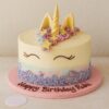 Unicorn birthday cake with golden horn, pastel swirls, and sprinkles – Sweet Cakery Bangalore
