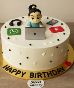 Work from home birthday cake with fondant laptop, apps, and figurine – Sweet Cakery Bangalore