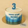 Birthday cake for 3 years old kid with blue and gold design, customised eggless cake in Bangalore