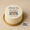 A best friends theme cake from Sweet Cakery featuring a cartoon illustration of three friends with a fun friendship design on top.