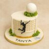 Volleyball-themed birthday cake for girls from Sweet Cakery featuring a fondant volleyball, player silhouette, and realistic net decoration.